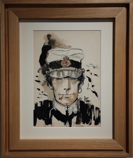 A portrait drawing of Hugo Pratt's iconic hero, Corto Maltese.